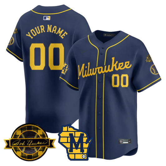 Custom Milwaukee Brewers Jersey Name, Number 2025 Limited Bob Uecker Patch Stitched Navy