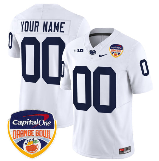 Custom Penn State Jersey Name, Number Orange Bowl Patch Stitched White