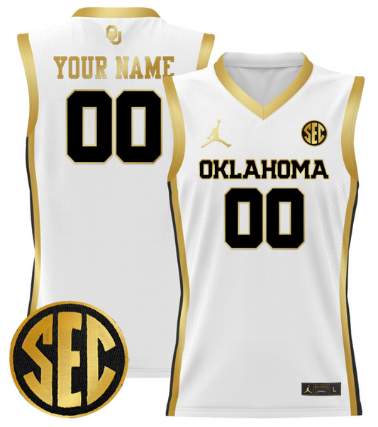 Custom Oklahoma Sooners Jersey 2024 Lightweight Basketball Stitched White Gold