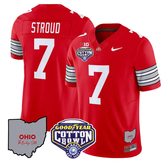 CJ Stroud Jersey #7 Ohio State Buckeyes Cotton Bowl Patch Stitched Red