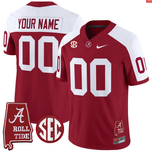 Custom Alabama Crimson Jersey Throwback Alabama Map Stitched Crimson Alternate