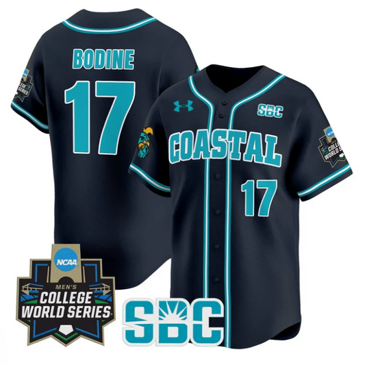 Caden Bodine Jersey #17 Coastal Carolina Chanticleers 2025 World Series Navy