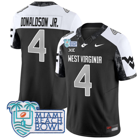 CJ Donaldson Jr Jersey #4 West Virginia Mountaineers 2025 Miami Beach Bowl Alternate