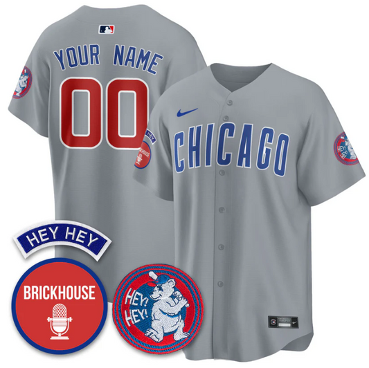 Custom Chicago Cubs Jersey Jack Brickhouse Hey Hey Patch Limited Stitched Gray