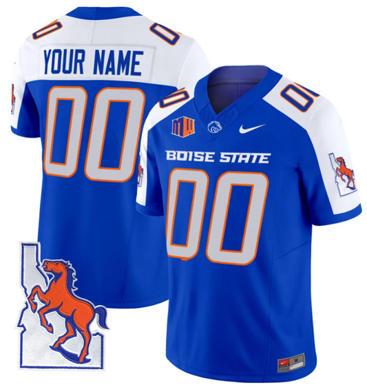 Custom Boise State Broncos Jersey Name, Number Map Patch Vapor Football Royal Alternate