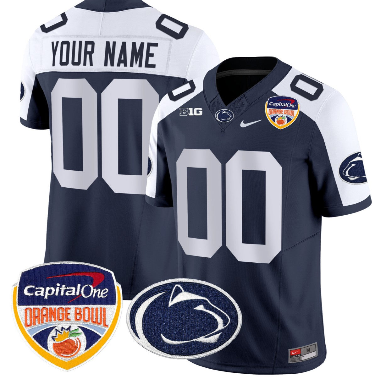 Custom Penn State Jersey Name, Number Orange Bowl Patch Stitched Navy Alternate
