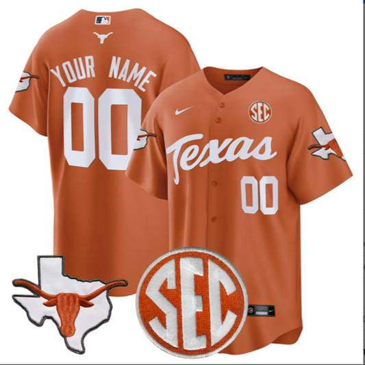 Custom Texas Longhorns Baseball Orange Jersey All Stitched