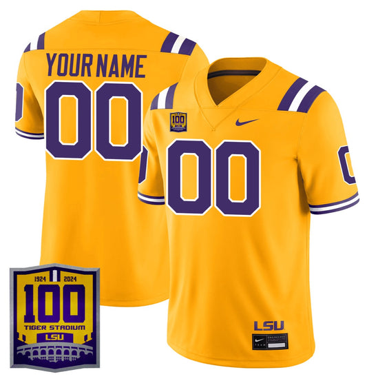 Custom LSU Tigers Jersey Name, Number 100 Years of Tiger Stadium Patch Gold