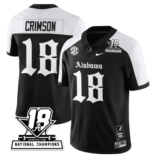 Crimson Jersey #18 Alabama Crimson 18x-Time National Champions Gothic Stitched