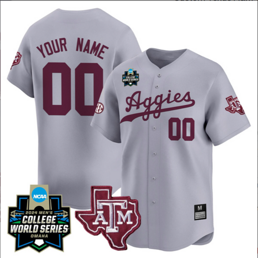 Custom Texas A&M College Baseball World Series Gray Jersey – All Stitched