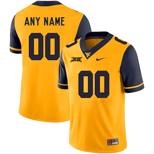 Custom West Virginia Mountaineers Jersey Name and Number NCAA College Football Yellow