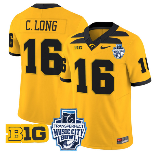Chuck Long Jersey #16 Iowa Hawkeyes 2024 Music City Bowl Patch Gold