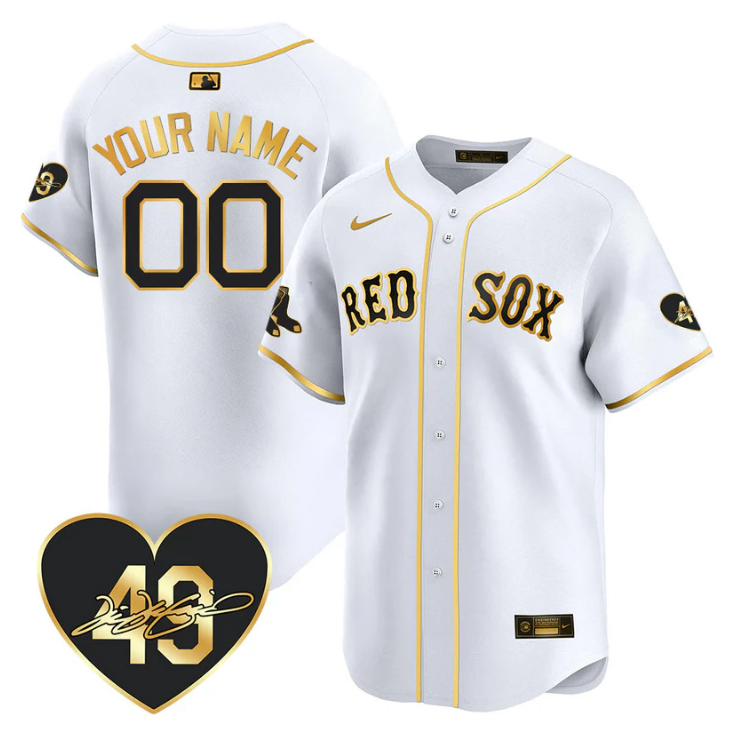Custom Boston Red Sox Jersey Tim Wakefield Limited Memorial Patch Stitched White Gold