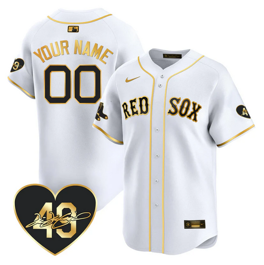 Custom Boston Red Sox Jersey Tim Wakefield Limited Memorial Patch Stitched White Gold