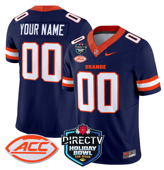 Custom Syracuse Orange Jersey Name, Number 2025 Holiday Bowl Patch Navy
