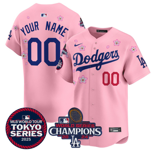 Custom Dodgers Jersey Tokyo Series 2025 World Series Champions Patch Vapor Stitched Cherry Blossom