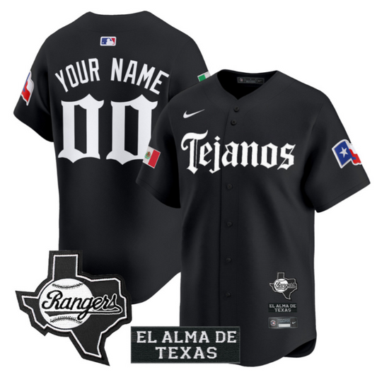 Custom Texas Rangers Jersey Mexico Tejano Barrio Style Vapor Limited Stitched Black