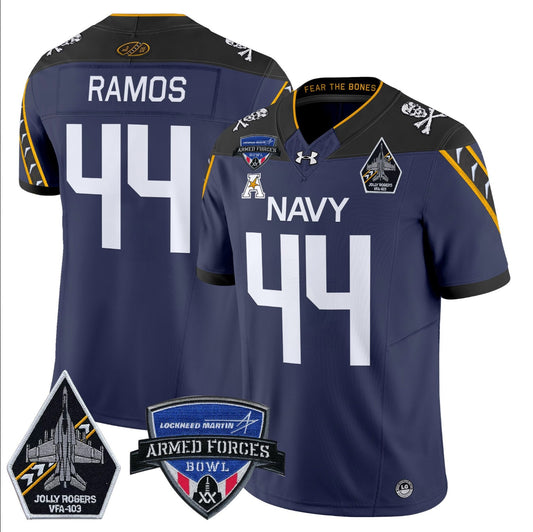 Colin Ramos Jersey #44 Navy Midshipmen 2025 Armed Forces Bowl Patch Navy