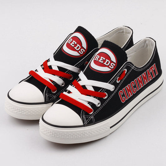 Cincinnati Reds Limited Print MLB Baseball Fans Low Top Canvas Shoes Sport Sneakers T-DAC107H