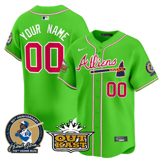 Custom Atlanta Braves Jersey Atliens Hank Aaron Patch Vapor Limited  Stitched Bright Green