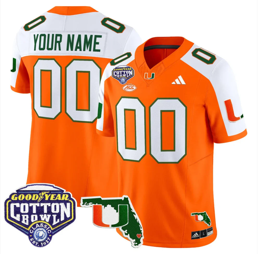 Custom Miami Hurricanes Jersey 2025 Cotton Bowl Florida Patch Stitched