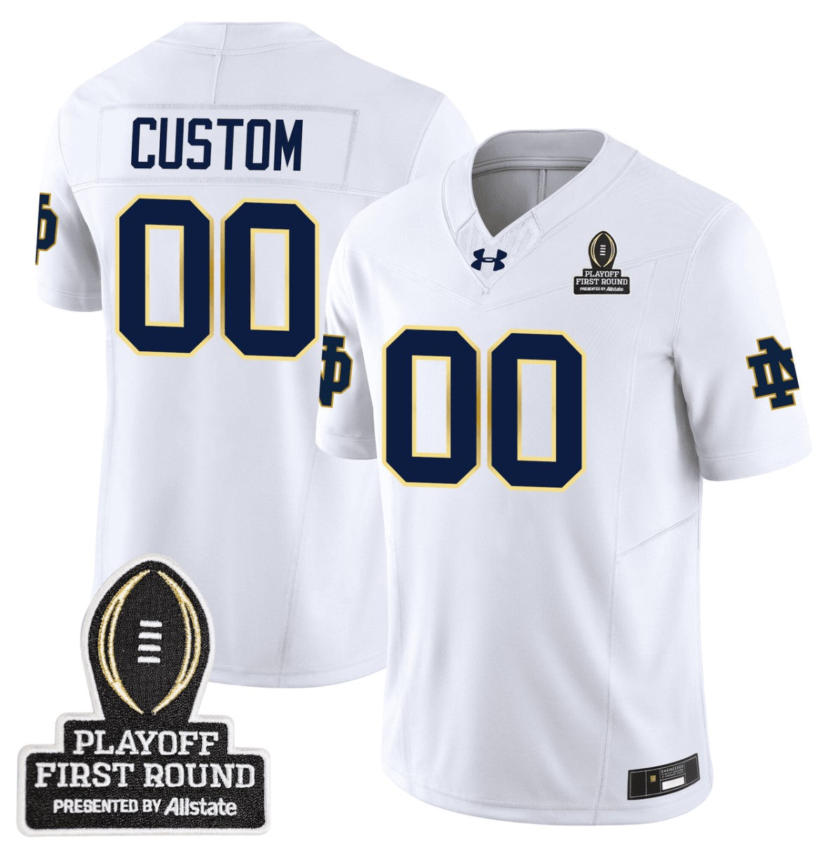 Custom Notre Dame Fighting Irish Jersey CFP First Round Patch Football White