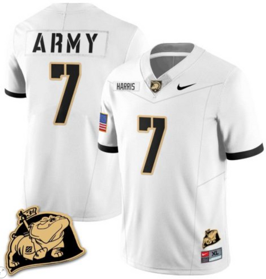 Champ Harris Jersey #7 Army Black Knights Jersey Rocky The Bulldog Patch Vapor Limited College Football Stitched White