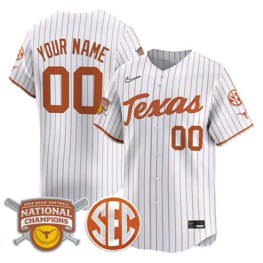 Custom Texas Longhorns Jersey 2025 National Championsn Stitched White Pinstripe