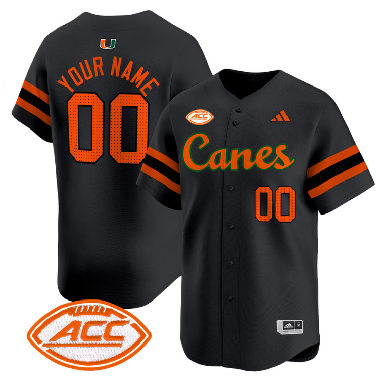 Custom Miami Hurricanes Jersey Name, Number 2024 Baseball V2 Black