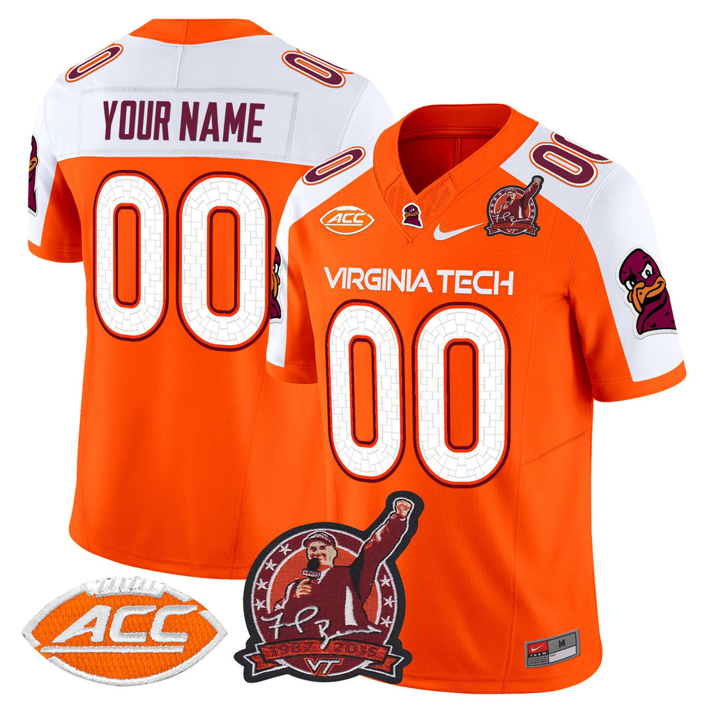 Custom Virginia Tech Hokies Jersey Coach Frank Beamer Patch 2025 Orange Alter