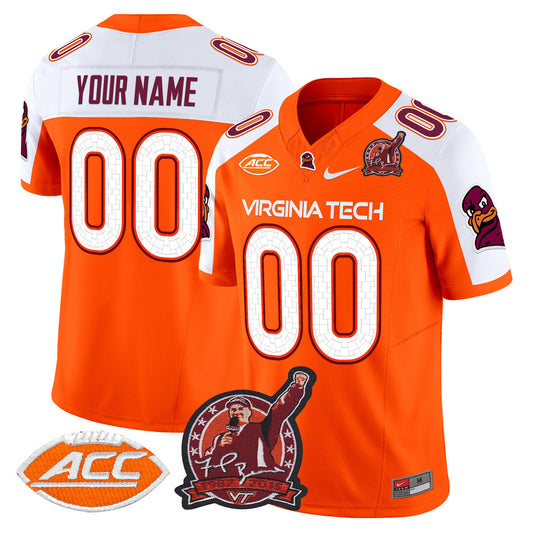 Custom Virginia Tech Hokies Jersey Coach Frank Beamer Patch 2025 Orange Alter
