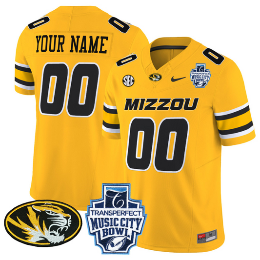 Custom Missouri Tigers Jersey 2024 Music City Bowl Football Gold