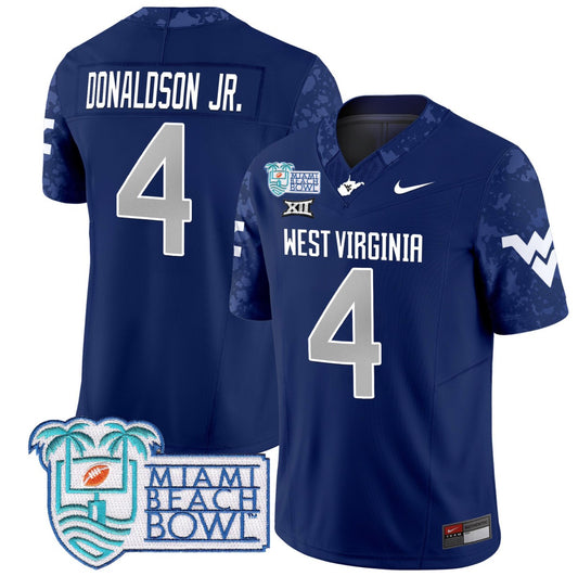 CJ Donaldson Jr Jersey #4 West Virginia Mountaineers 2025 Miami Beach Bowl Navy