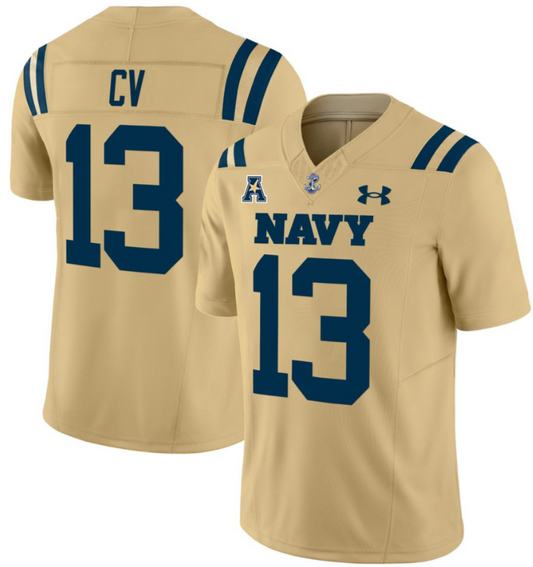 CV #13 Navy Football Gold Jersey All Stitched