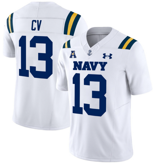 CV #13 Navy Football White Jersey All Stitched