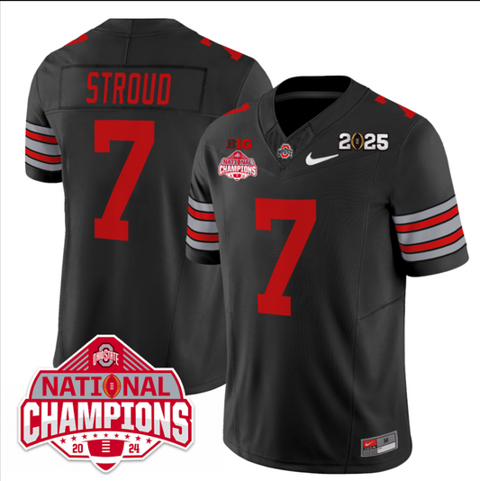 C J Stroud Jersey #7 Ohio State 2025 CFP Patch National Champions Black