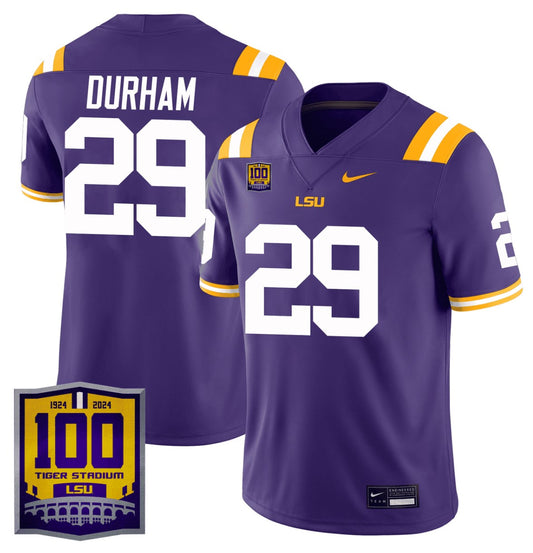 Caden Durham Jersey #29 LSU Tigers 100 Years of Tiger Stadium Patch Purple