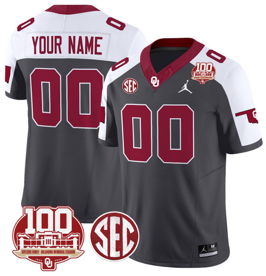 Custom Oklahoma Sooners Jersey Name and Number 100th Anniversary Patch Vapor Limited College Football Stitched Anthracite Alternate