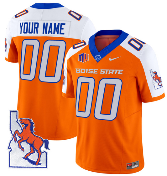 Custom Boise State Broncos Jersey Name, Number Map Patch Vapor Football Orange Alternate