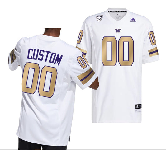 Custom Washington Huskies Jersey Name and Number NCAA College Football Royalty White