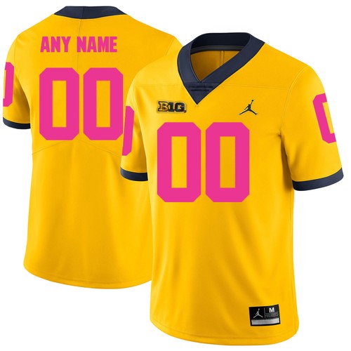 Custom Michigan Wolverines Jersey Name and Number NCAA College Football Yellow Pink
