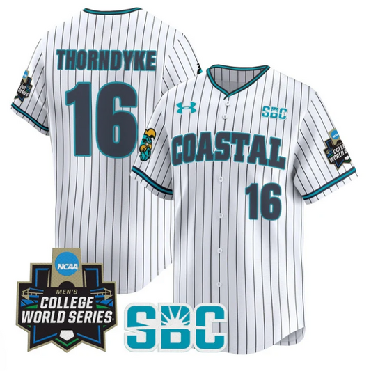 Colby Thorndyke Jersey #16 Coastal Carolina Chanticleers 2025 World Series Stripe