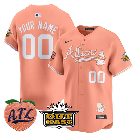 Custom Atlanta Braves Jersey Atliens Peach Vapor Premier Limited Stitched Peach