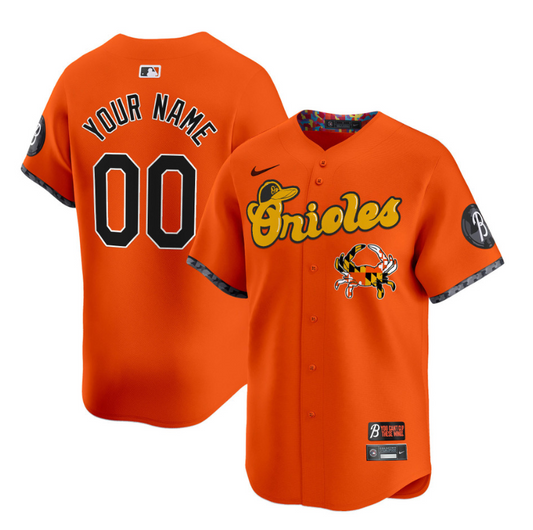 Custom Baltimore Orioles Jersey Maryland Blue Crab Vapor Premier Limited Stitched Orange