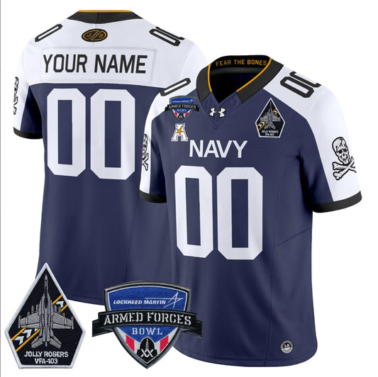 Custom Navy Midshipmen Jersey 2025 Armed Forces Bowl Patch Navy Alternate