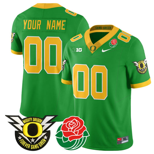 Custom Oregon Ducks Jersey Name, Number 2024 Rose Bowl Patch N2 Green