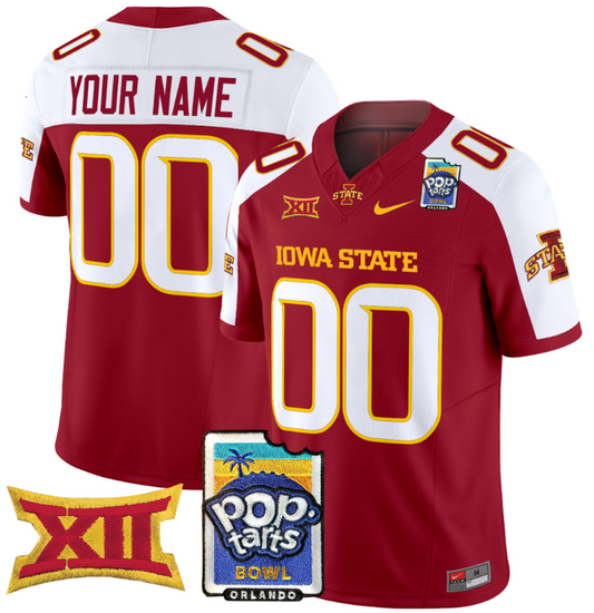 Custom Iowa State Cyclones Jersey 2025 PopTarts Bowl Patch Cardinal Alternate