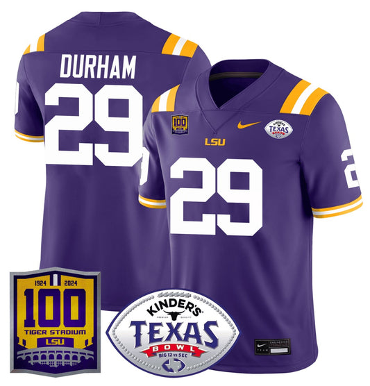 Caden Durham Jersey #29 LSU Tigers Texas Bowl Patch Football Purple