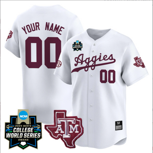 Custom Texas A&M College Baseball World Series White Jersey – All Stitched