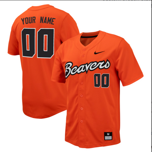 Custom Oregon State Beavers Baseball Orange Full Button Jersey Stitched